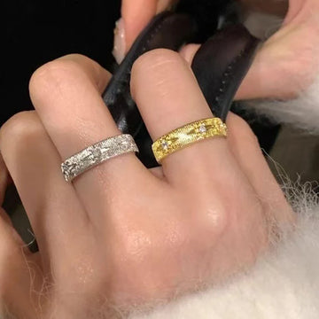 Daiiibabyyy  Retro Crystal Eight-Pointed Star Open Ring for Women Luxury Exquisite Elegant Adjustable Rings Daily Versatile Jewelry New 2025
